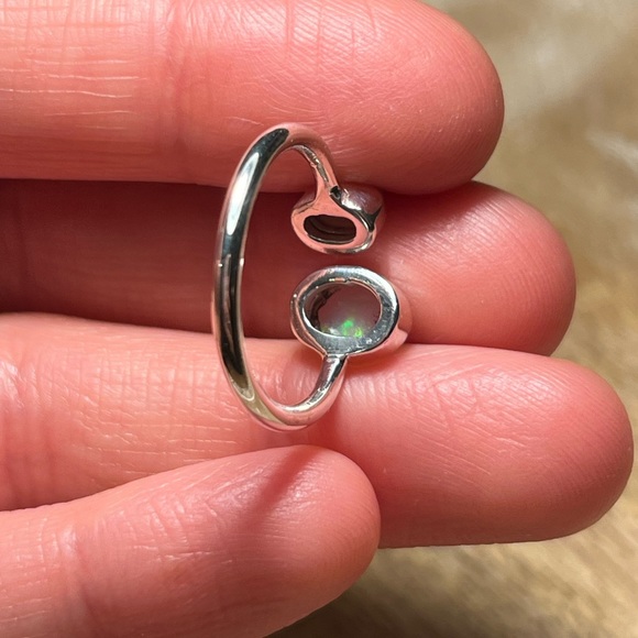 NWOT Two Stone Ethiopian Opal 925 Sterling Silver Adjustable Ring - Picture 12 of 13